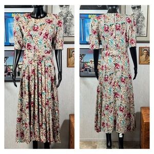 Vintage 1990s E.D. Michaels Floral Paisley Midi Dress Belted USA Made